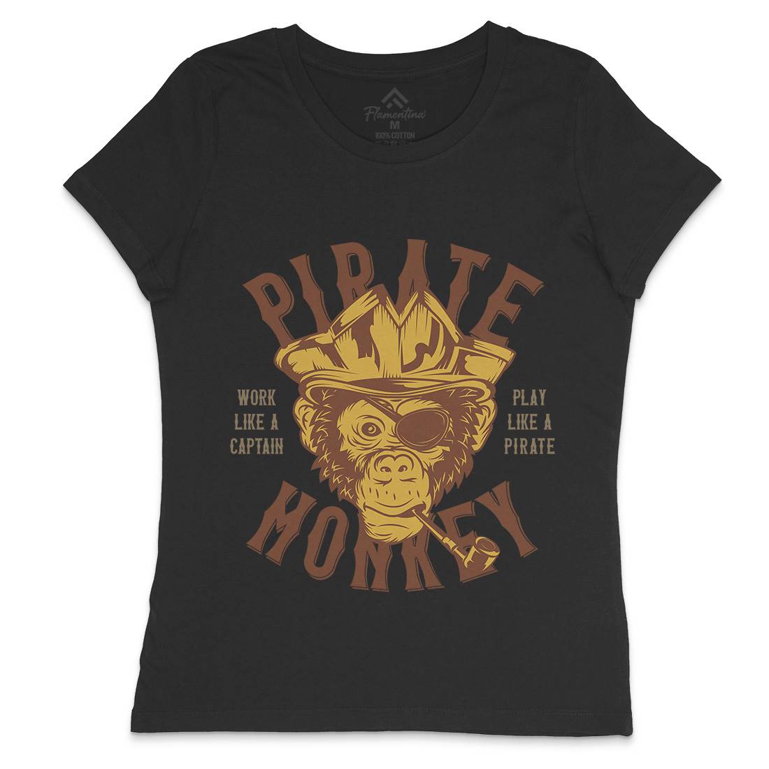 Pirate Monkey Womens Crew Neck T-Shirt Navy B328