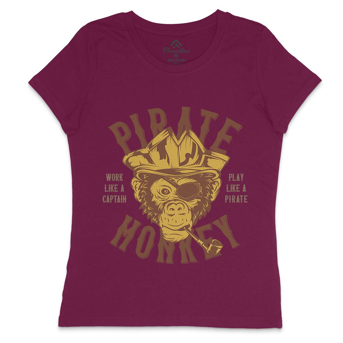 Pirate Monkey Womens Crew Neck T-Shirt Navy B328