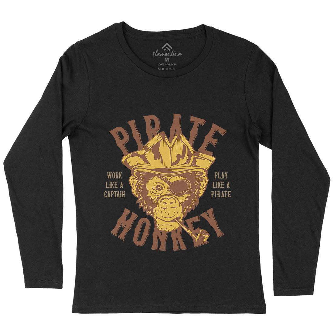 Pirate Monkey Womens Long Sleeve T-Shirt Navy B328