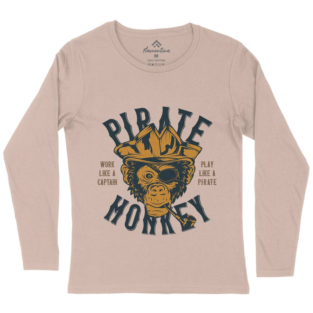 Pirate Monkey Womens Long Sleeve T-Shirt Navy B328