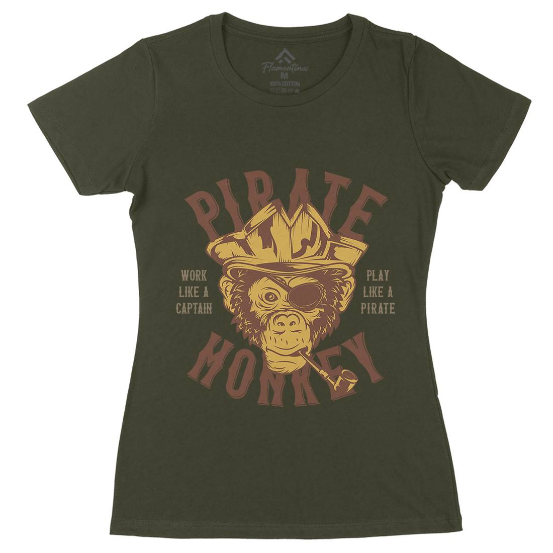 Pirate Monkey Womens Organic Crew Neck T-Shirt Navy B328