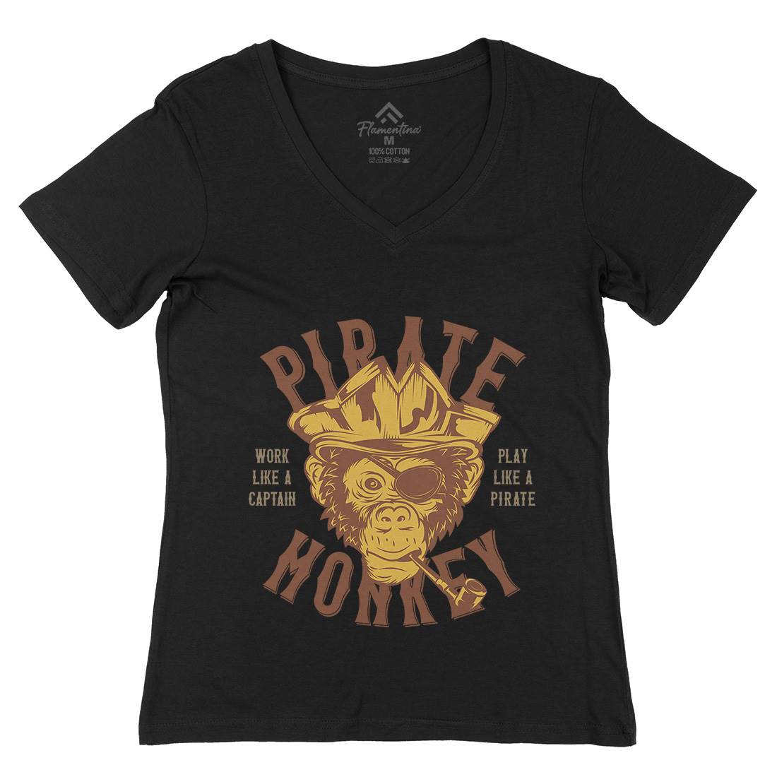 Pirate Monkey Womens Organic V-Neck T-Shirt Navy B328
