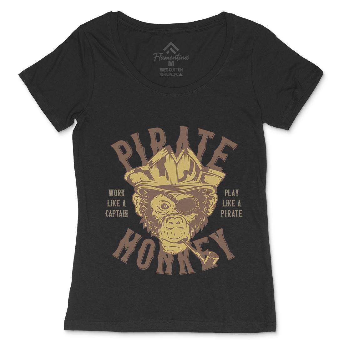 Pirate Monkey Womens Scoop Neck T-Shirt Navy B328