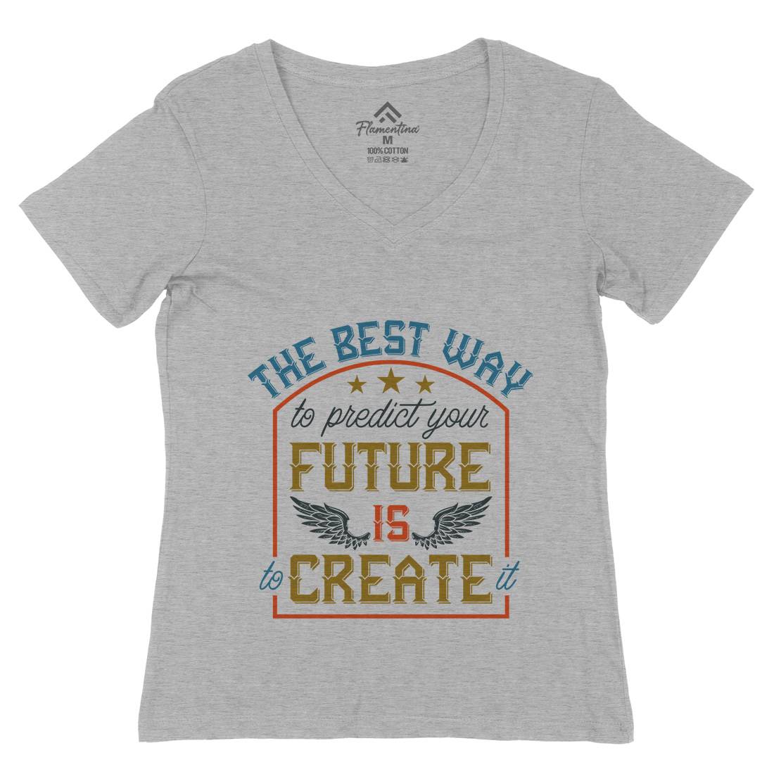Predict Future Womens Organic V-Neck T-Shirt Retro B329