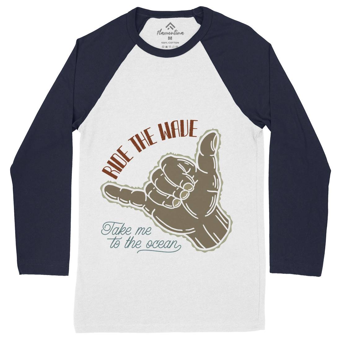 Ride The Wave Mens Long Sleeve Baseball T-Shirt Navy B332