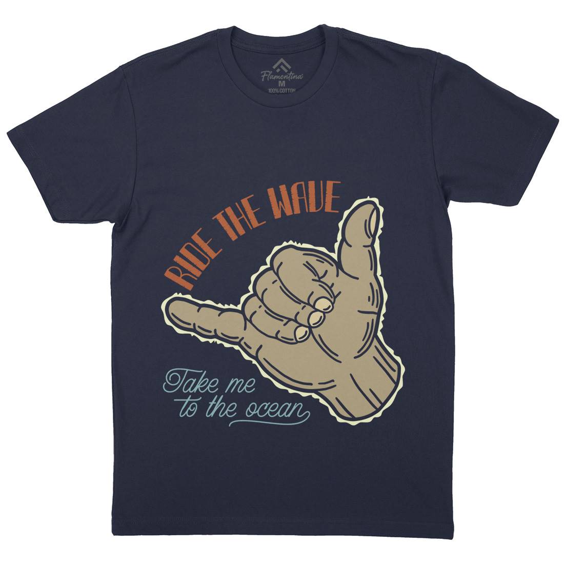 Ride The Wave Mens Crew Neck T-Shirt Navy B332