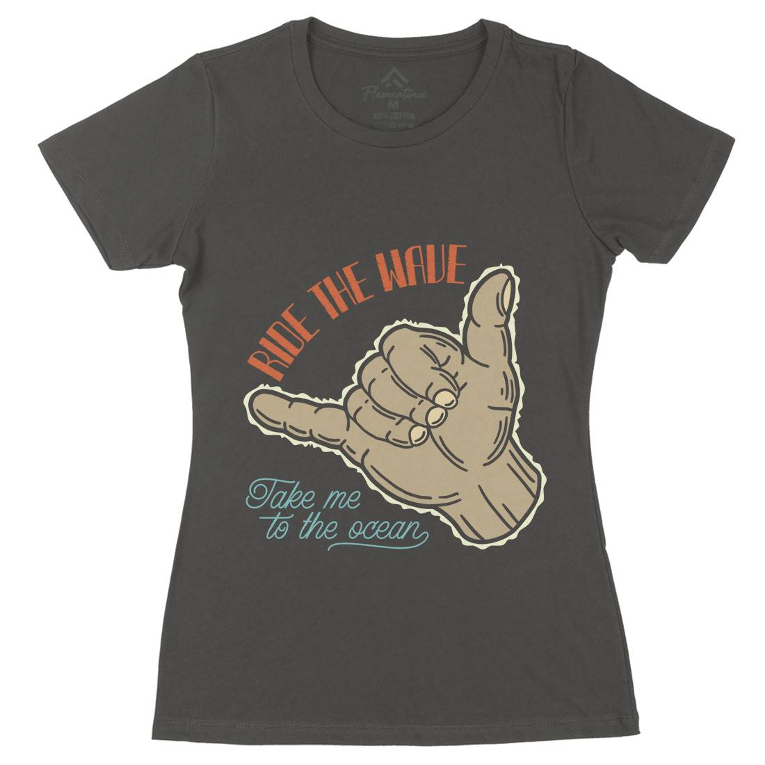 Ride The Wave Womens Organic Crew Neck T-Shirt Navy B332
