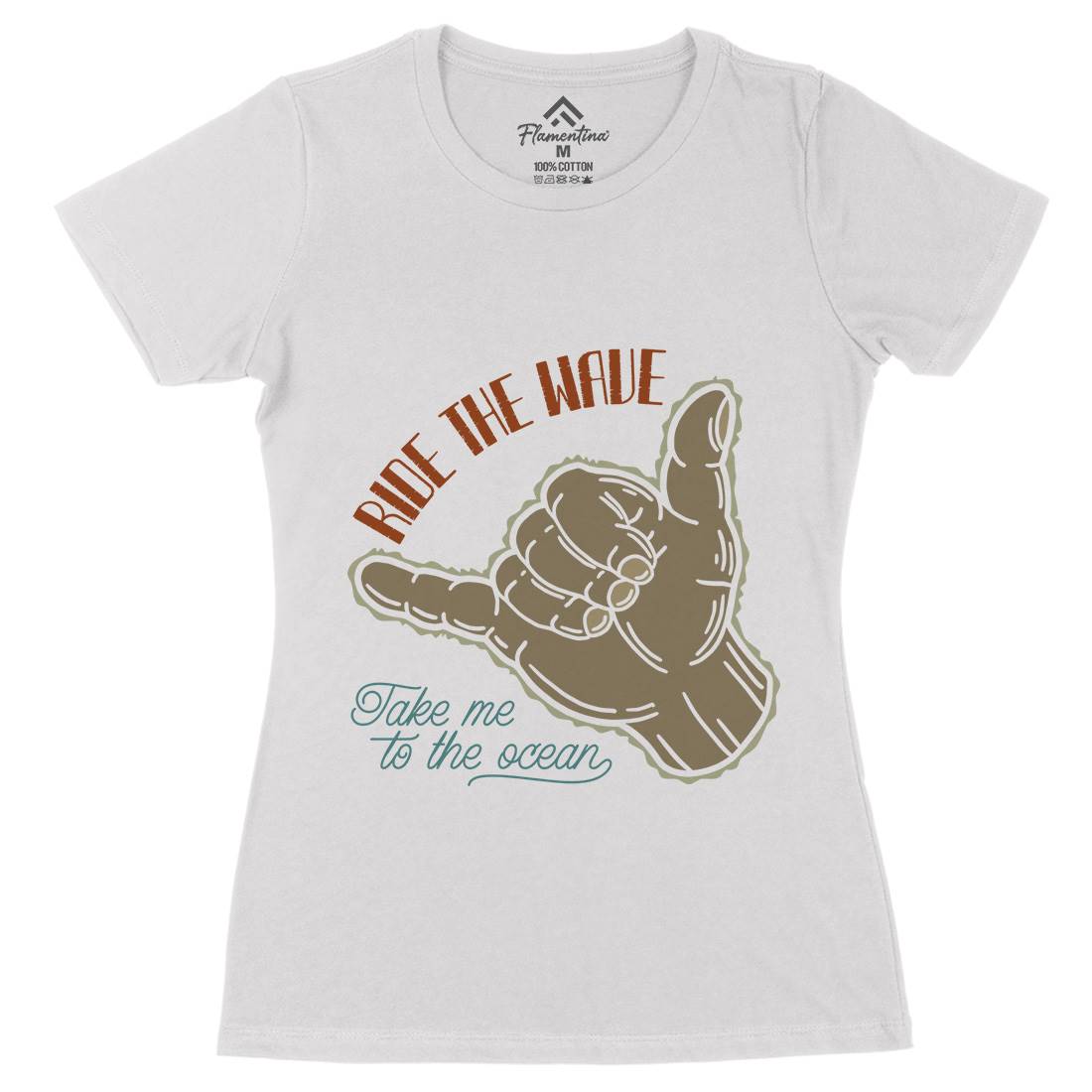 Ride The Wave Womens Organic Crew Neck T-Shirt Navy B332