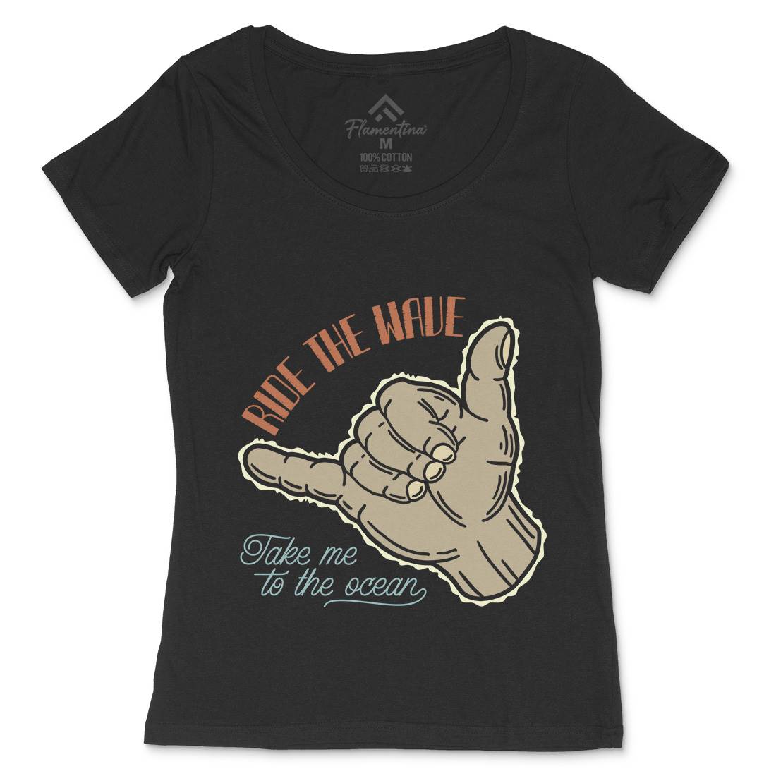 Ride The Wave Womens Scoop Neck T-Shirt Navy B332