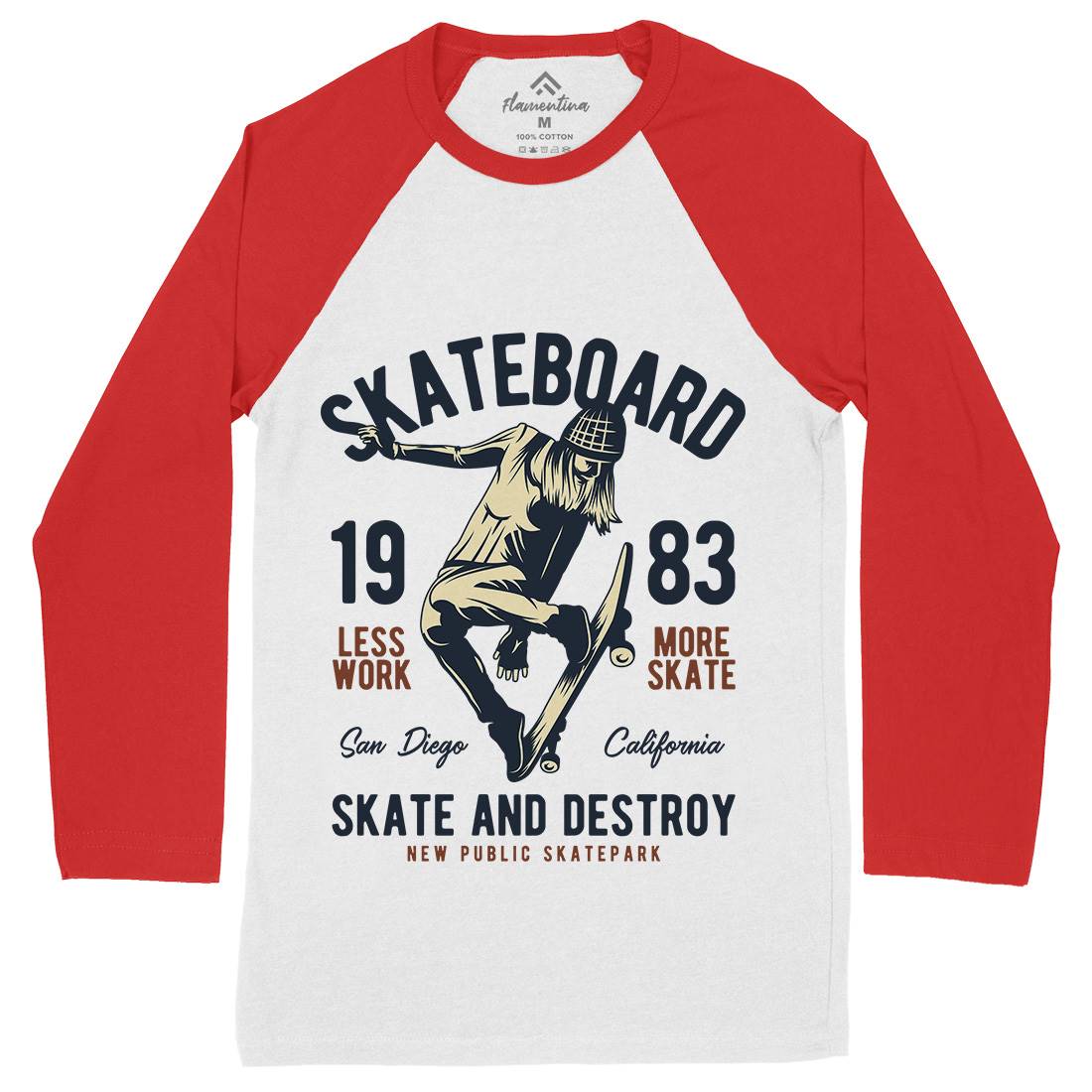Skater Mens Long Sleeve Baseball T-Shirt Skate B336