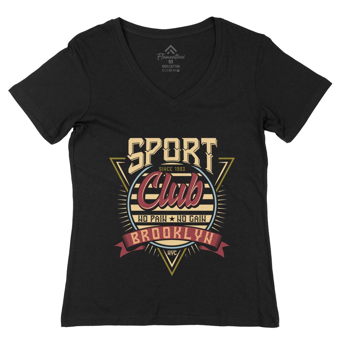 No Pain Gain Club Womens Organic V-Neck T-Shirt Sport B343