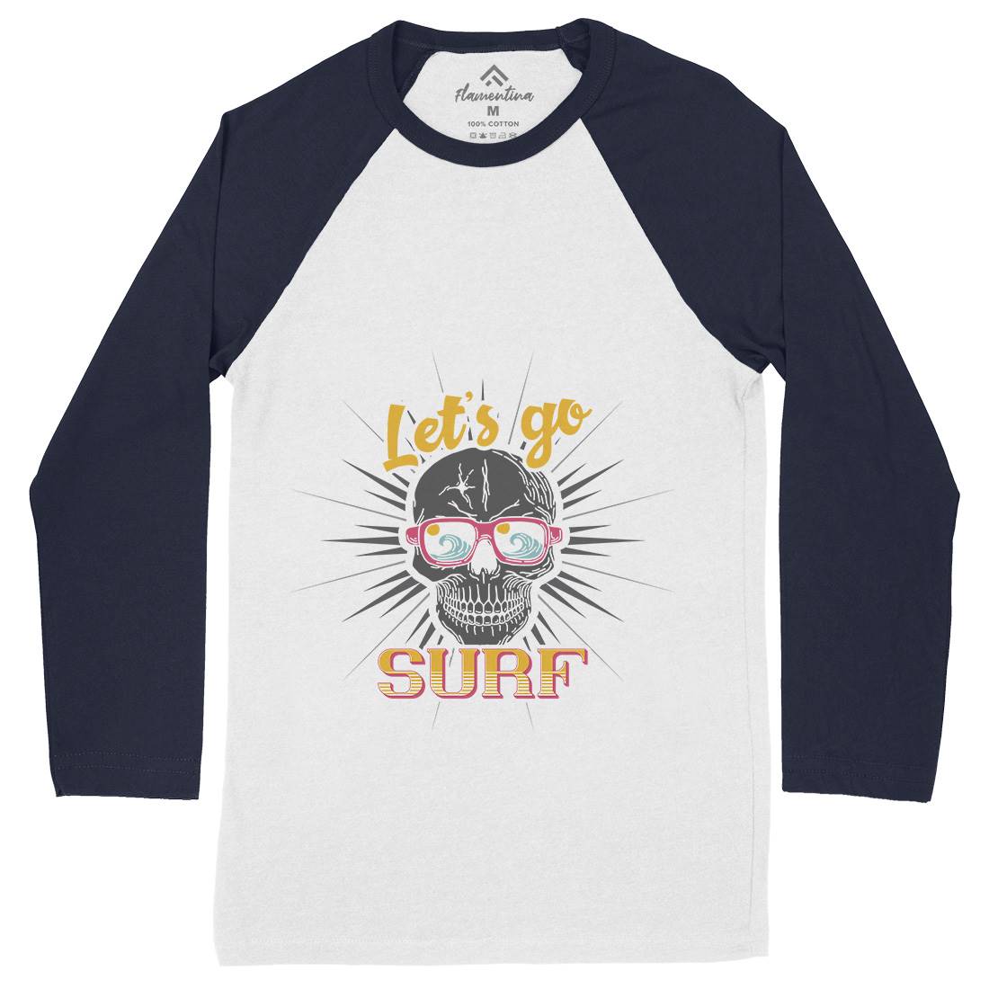 Skull Surfing Mens Long Sleeve Baseball T-Shirt Surf B346