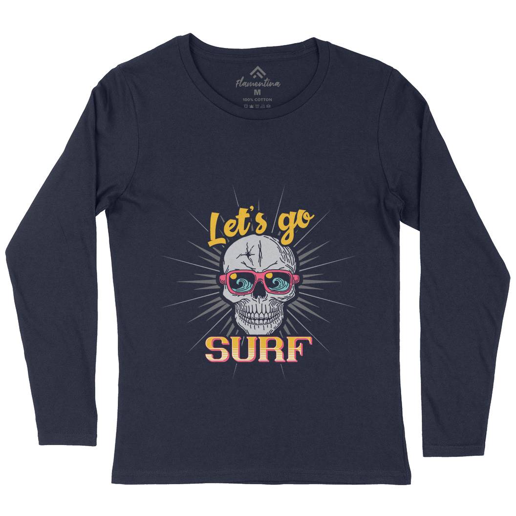 Skull Surfing Womens Long Sleeve T-Shirt Surf B346
