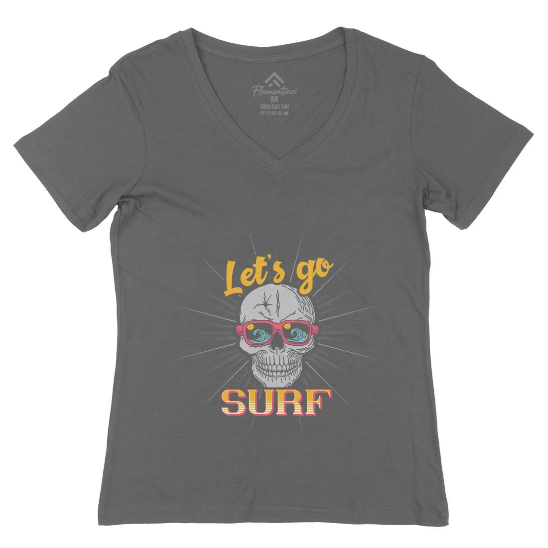 Skull Surfing Womens Organic V-Neck T-Shirt Surf B346