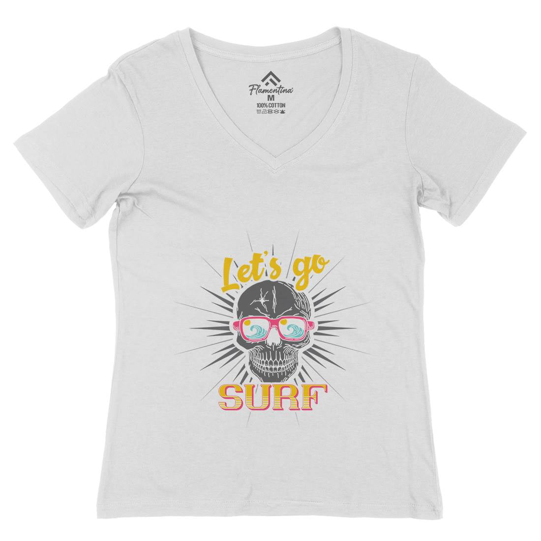 Skull Surfing Womens Organic V-Neck T-Shirt Surf B346