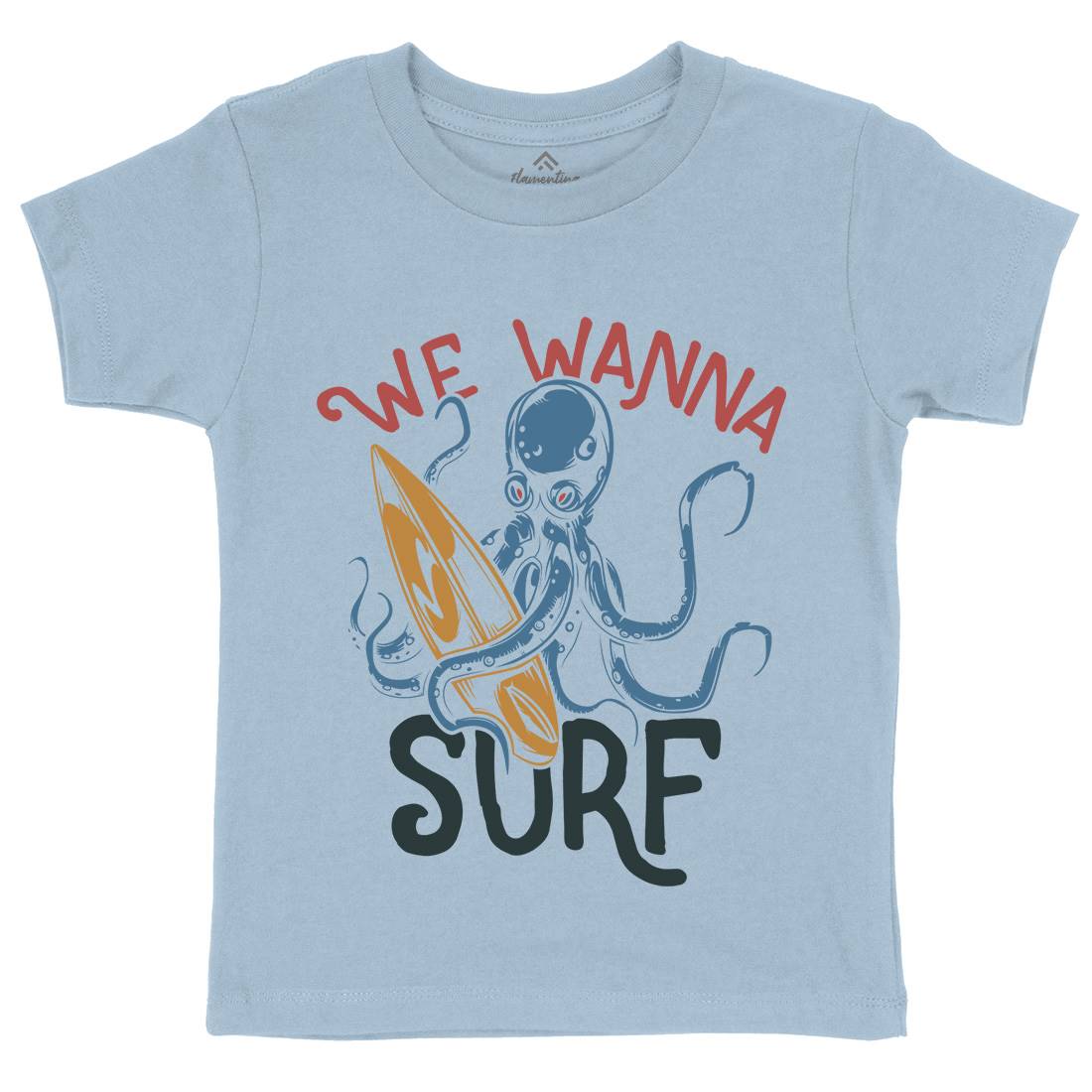 Octopus Surfing Kids Organic Crew Neck T-Shirt Surf B347
