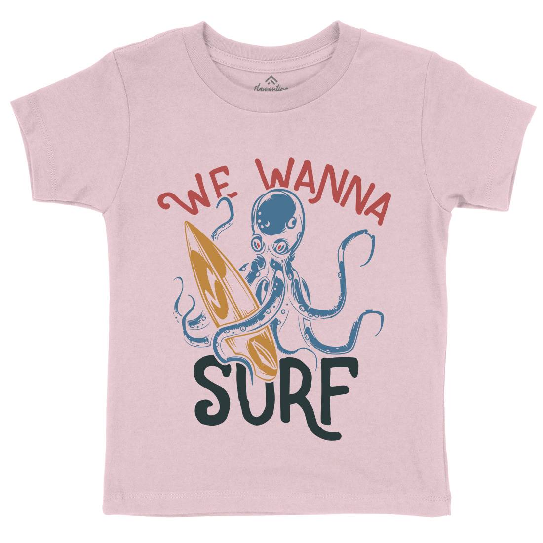 Octopus Surfing Kids Crew Neck T-Shirt Surf B347