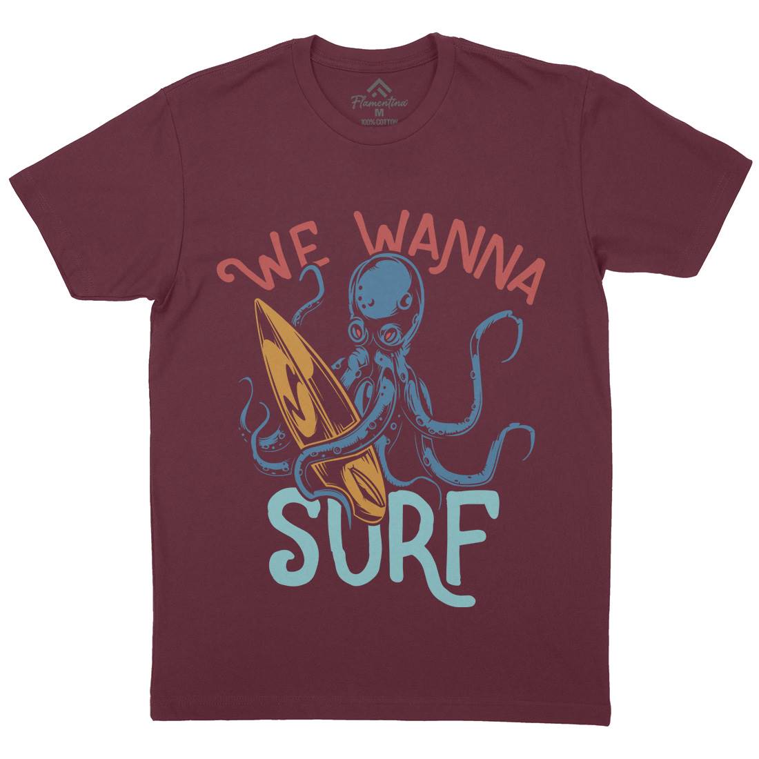 Octopus Surfing Mens Crew Neck T-Shirt Surf B347