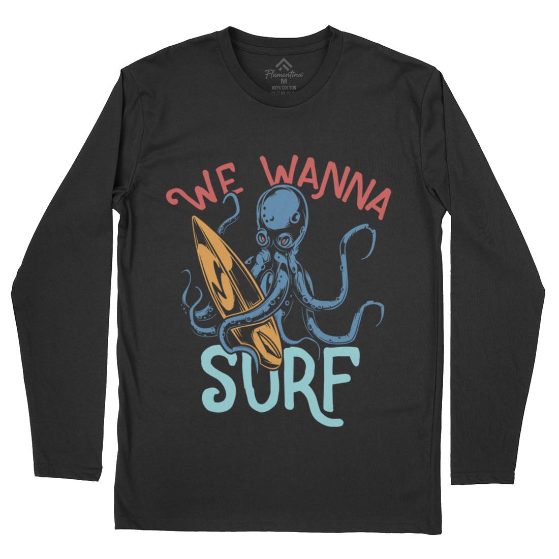 Octopus Surfing Mens Long Sleeve T-Shirt Surf B347