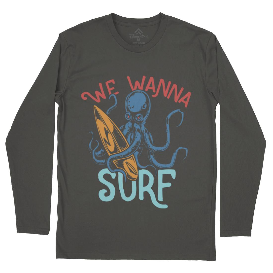 Octopus Surfing Mens Long Sleeve T-Shirt Surf B347