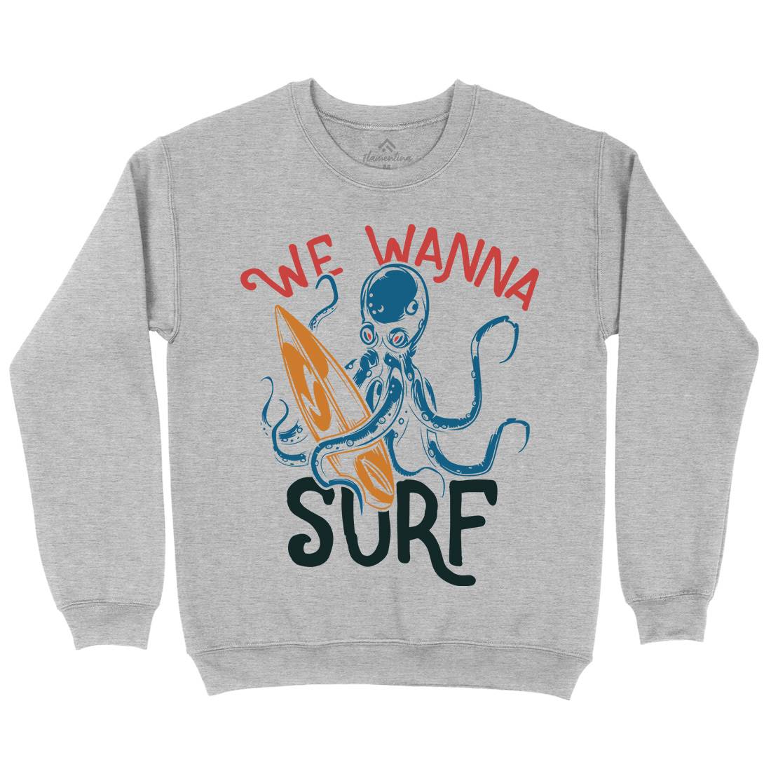Octopus Surfing Mens Crew Neck Sweatshirt Surf B347