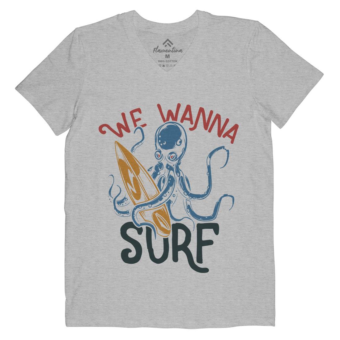 Octopus Surfing Mens V-Neck T-Shirt Surf B347