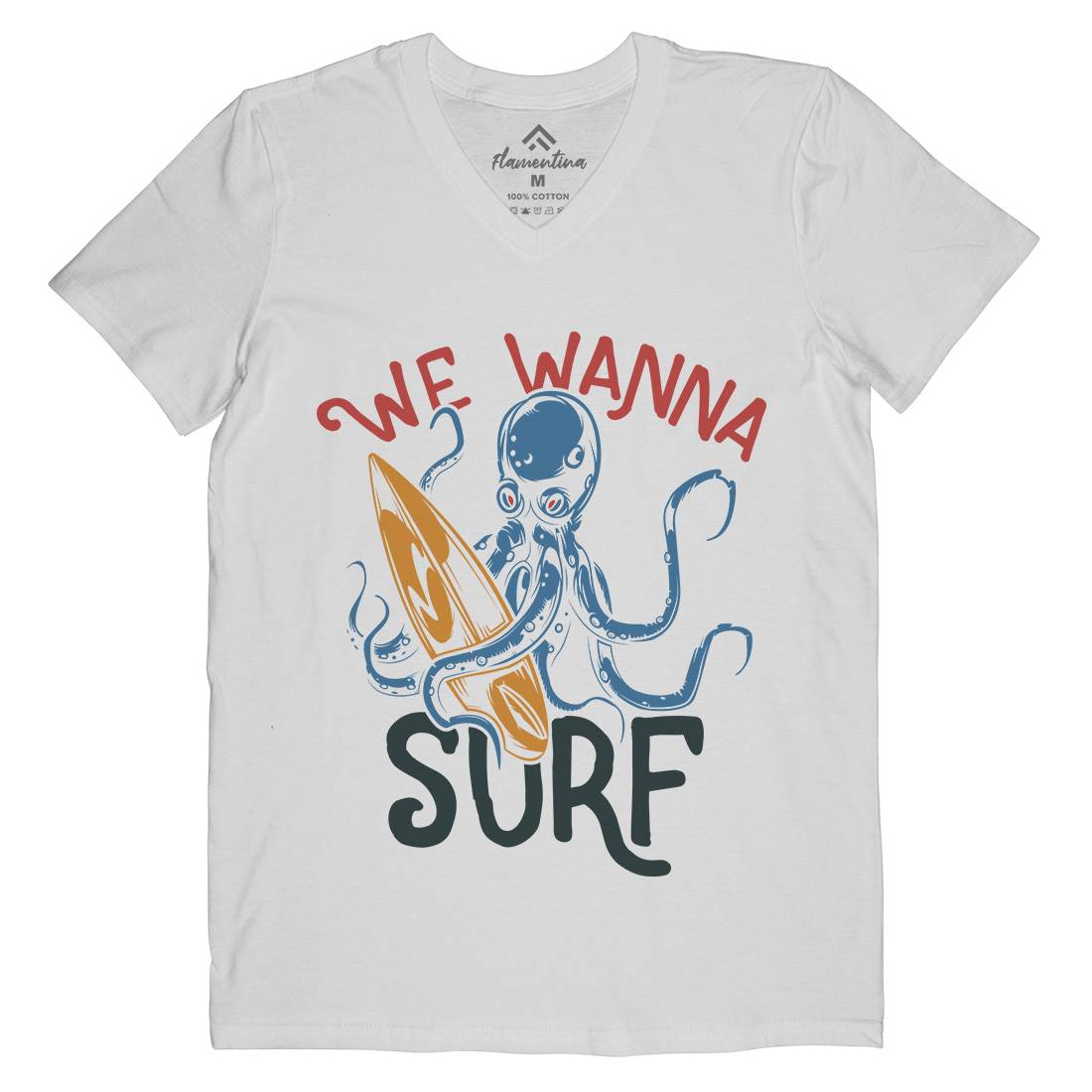 Octopus Surfing Mens V-Neck T-Shirt Surf B347