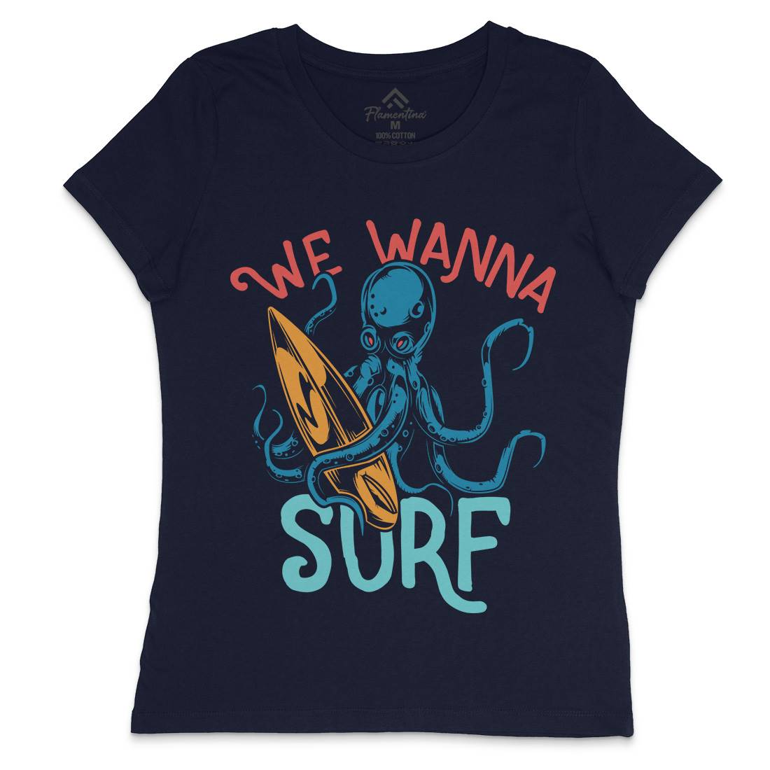 Octopus Surfing Womens Crew Neck T-Shirt Surf B347