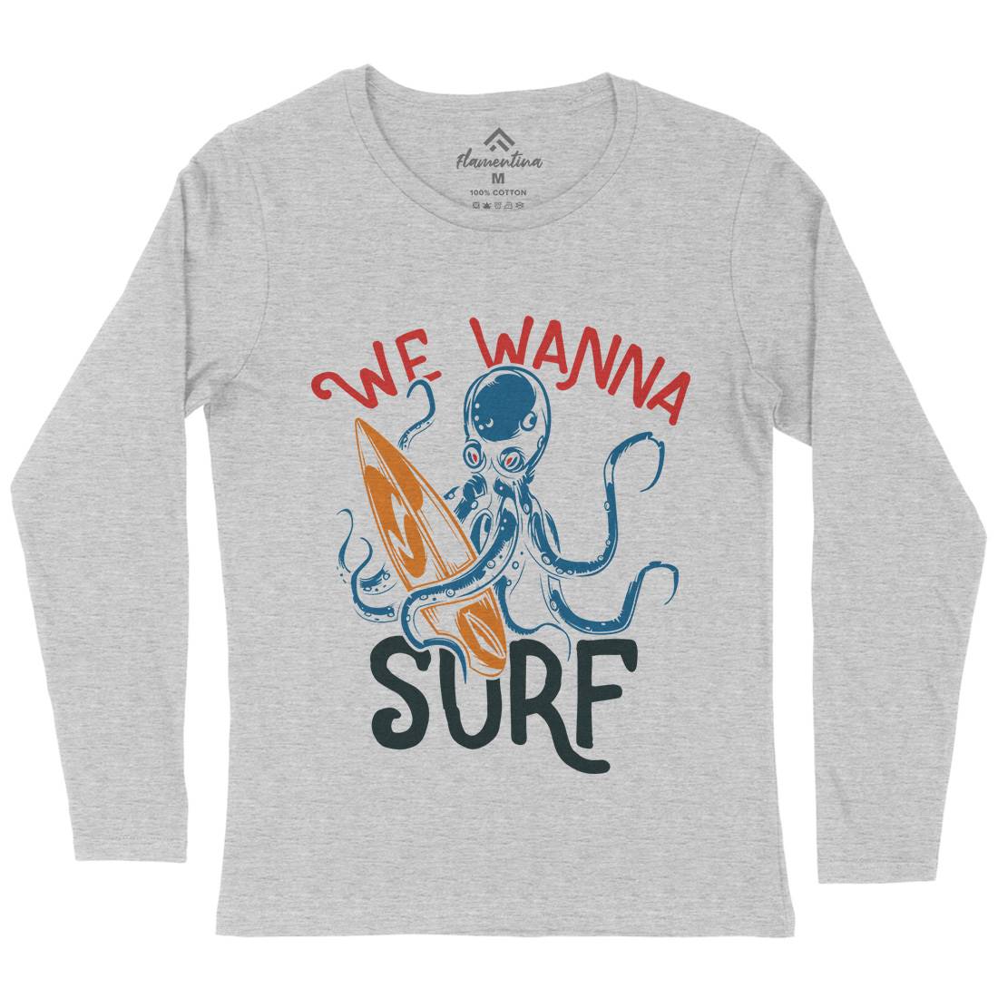 Octopus Surfing Womens Long Sleeve T-Shirt Surf B347