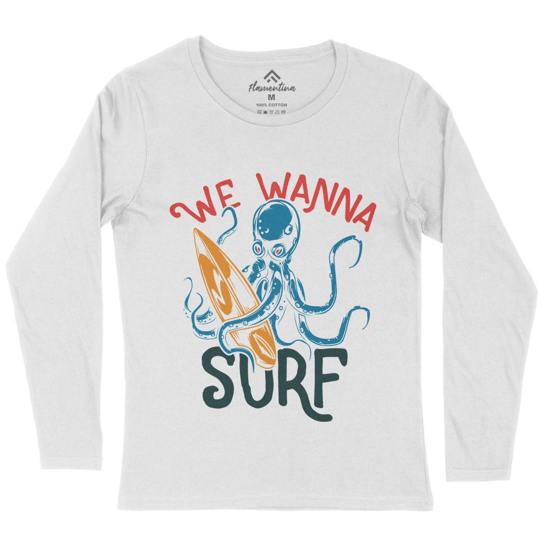 Octopus Surfing Womens Long Sleeve T-Shirt Surf B347