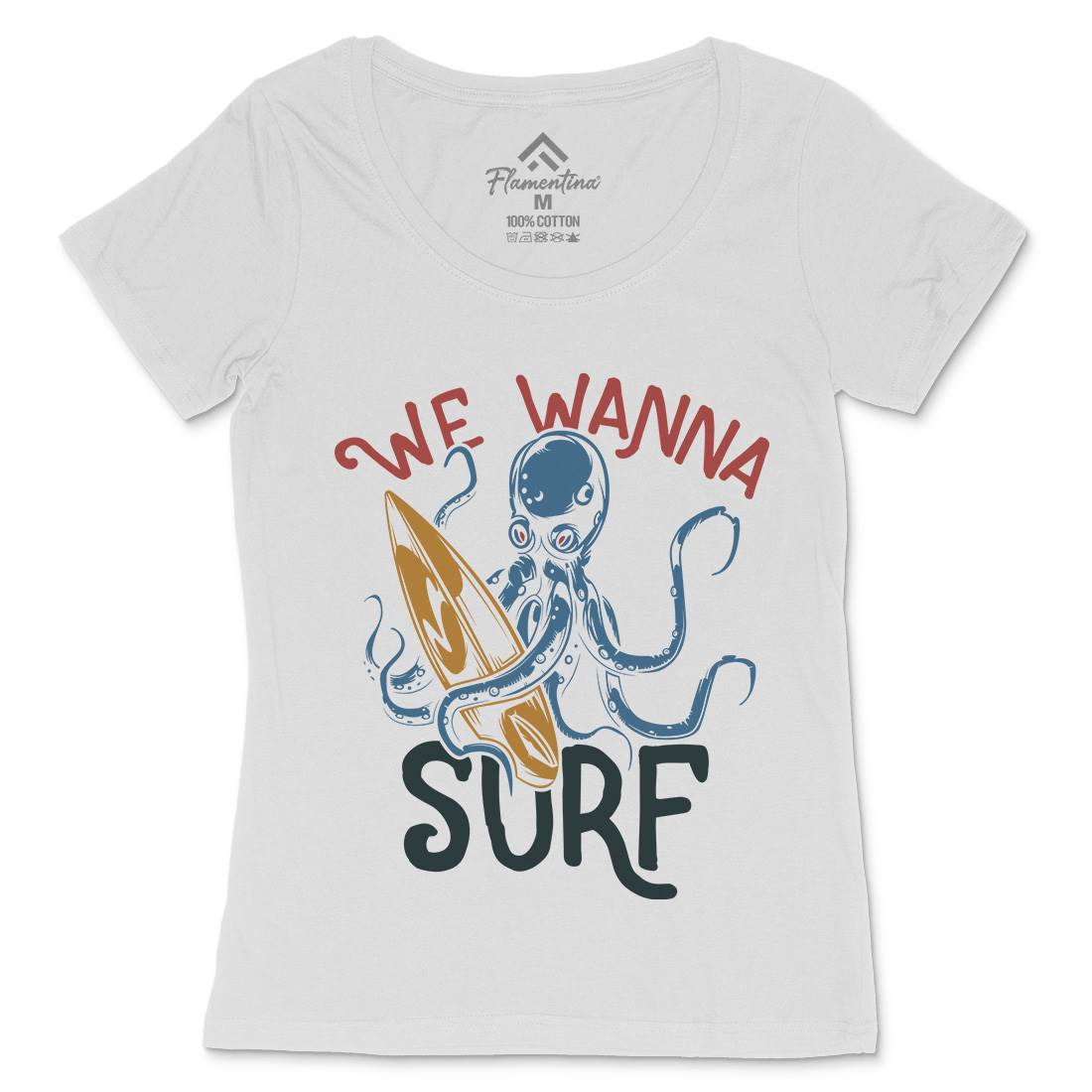 Octopus Surfing Womens Scoop Neck T-Shirt Surf B347