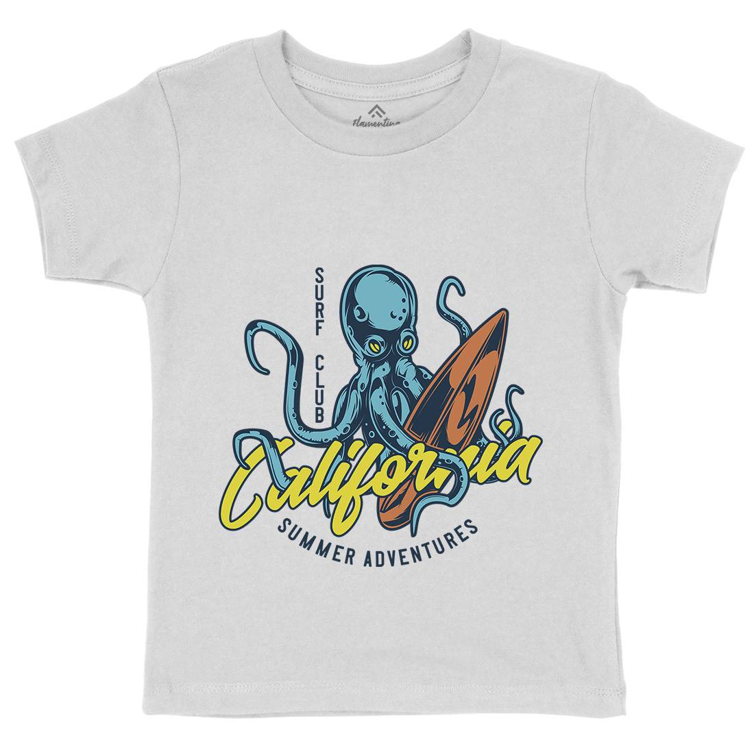 Octopus Surfing Kids Organic Crew Neck T-Shirt Surf B348