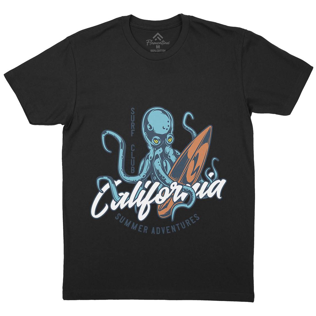 Octopus Surfing Mens Crew Neck T-Shirt Surf B348