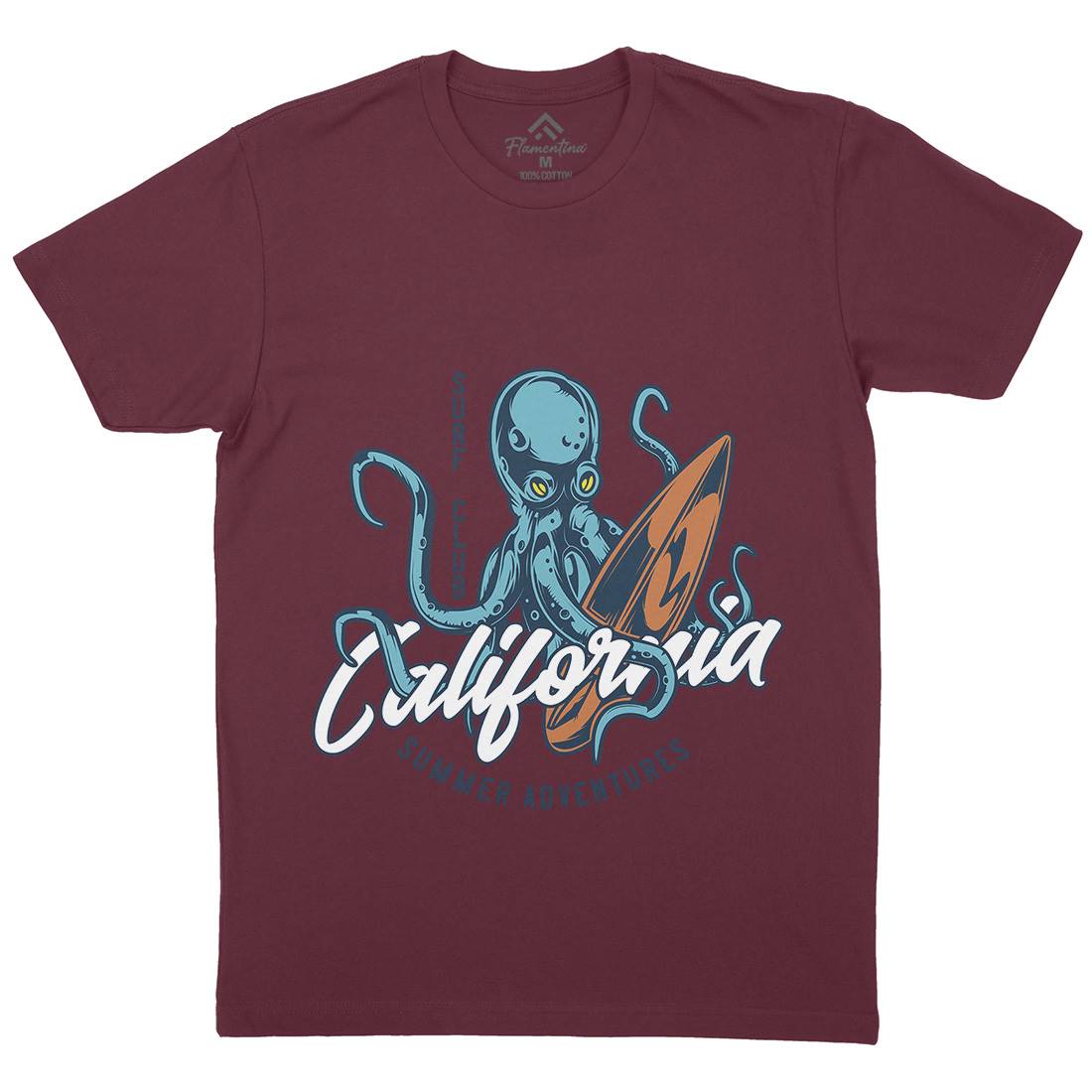 Octopus Surfing Mens Organic Crew Neck T-Shirt Surf B348