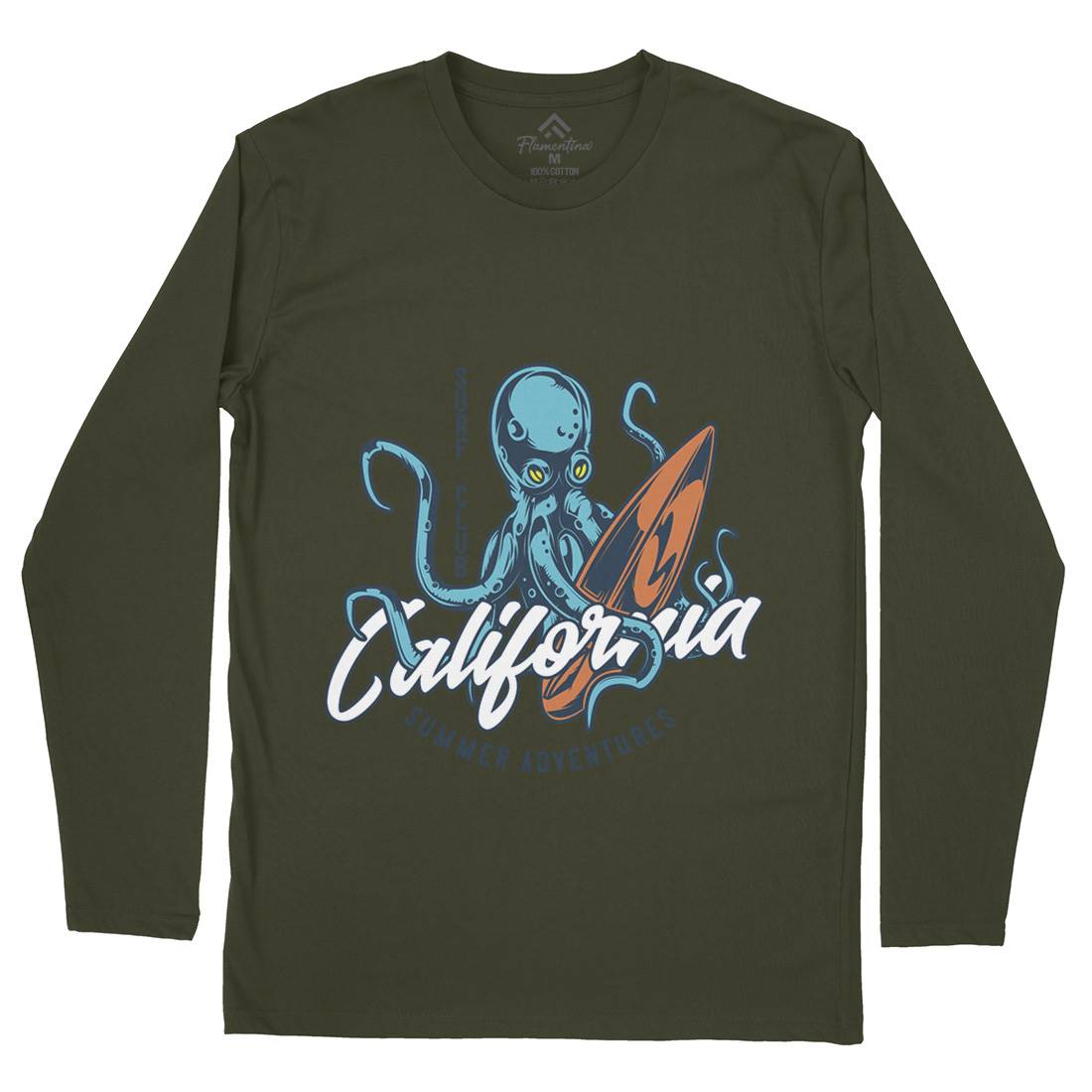 Octopus Surfing Mens Long Sleeve T-Shirt Surf B348