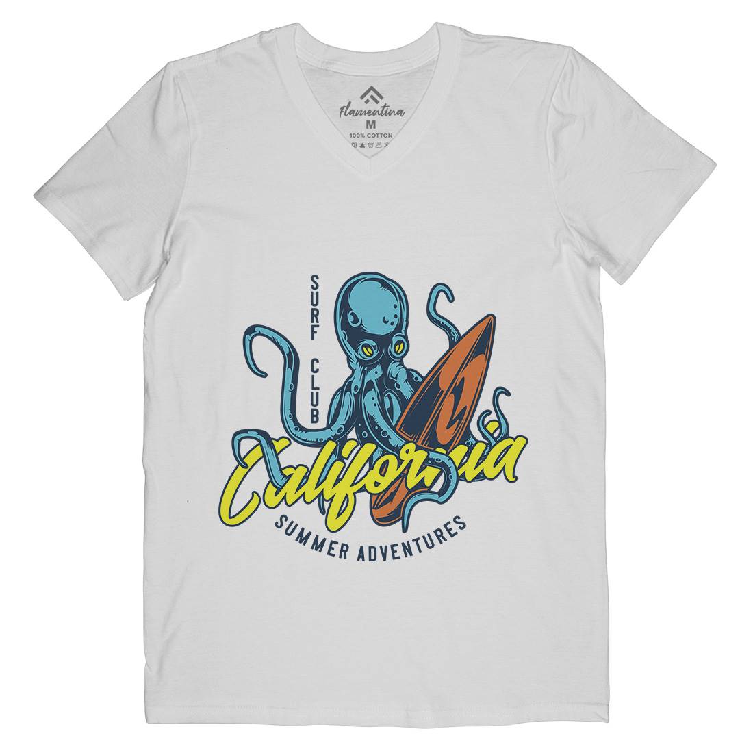 Octopus Surfing Mens V-Neck T-Shirt Surf B348
