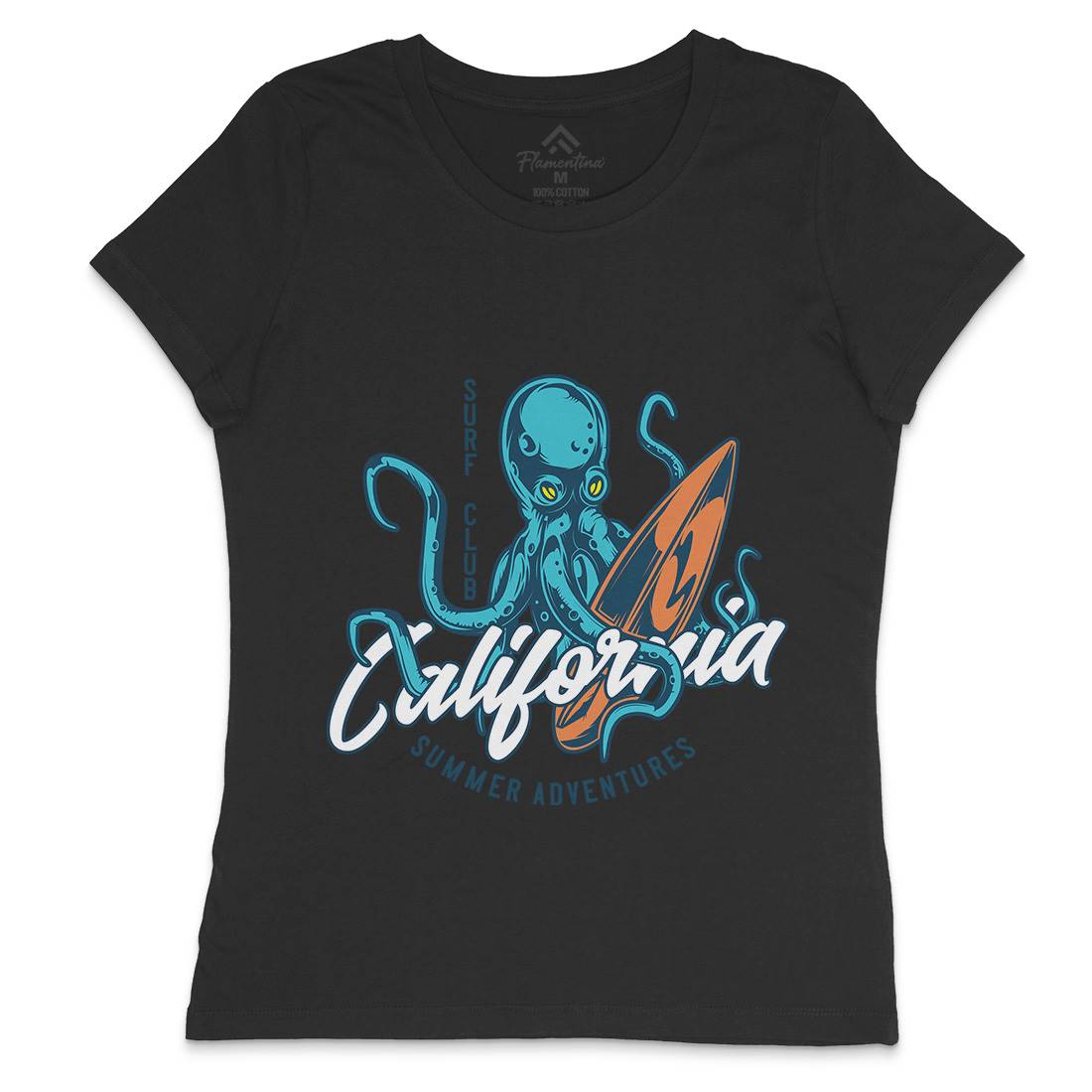 Octopus Surfing Womens Crew Neck T-Shirt Surf B348