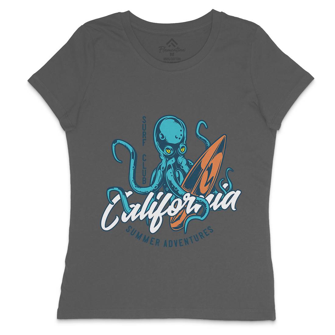Octopus Surfing Womens Crew Neck T-Shirt Surf B348