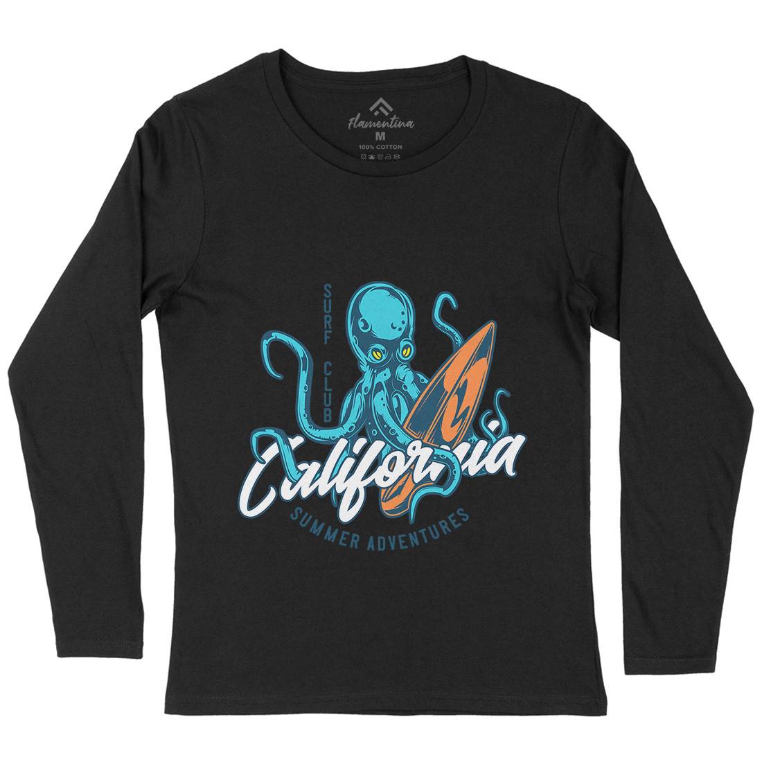 Octopus Surfing Womens Long Sleeve T-Shirt Surf B348