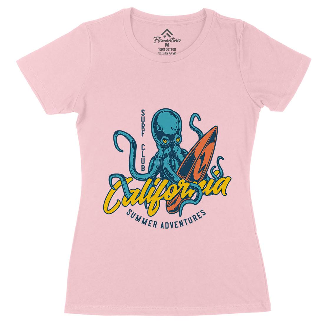 Octopus Surfing Womens Organic Crew Neck T-Shirt Surf B348