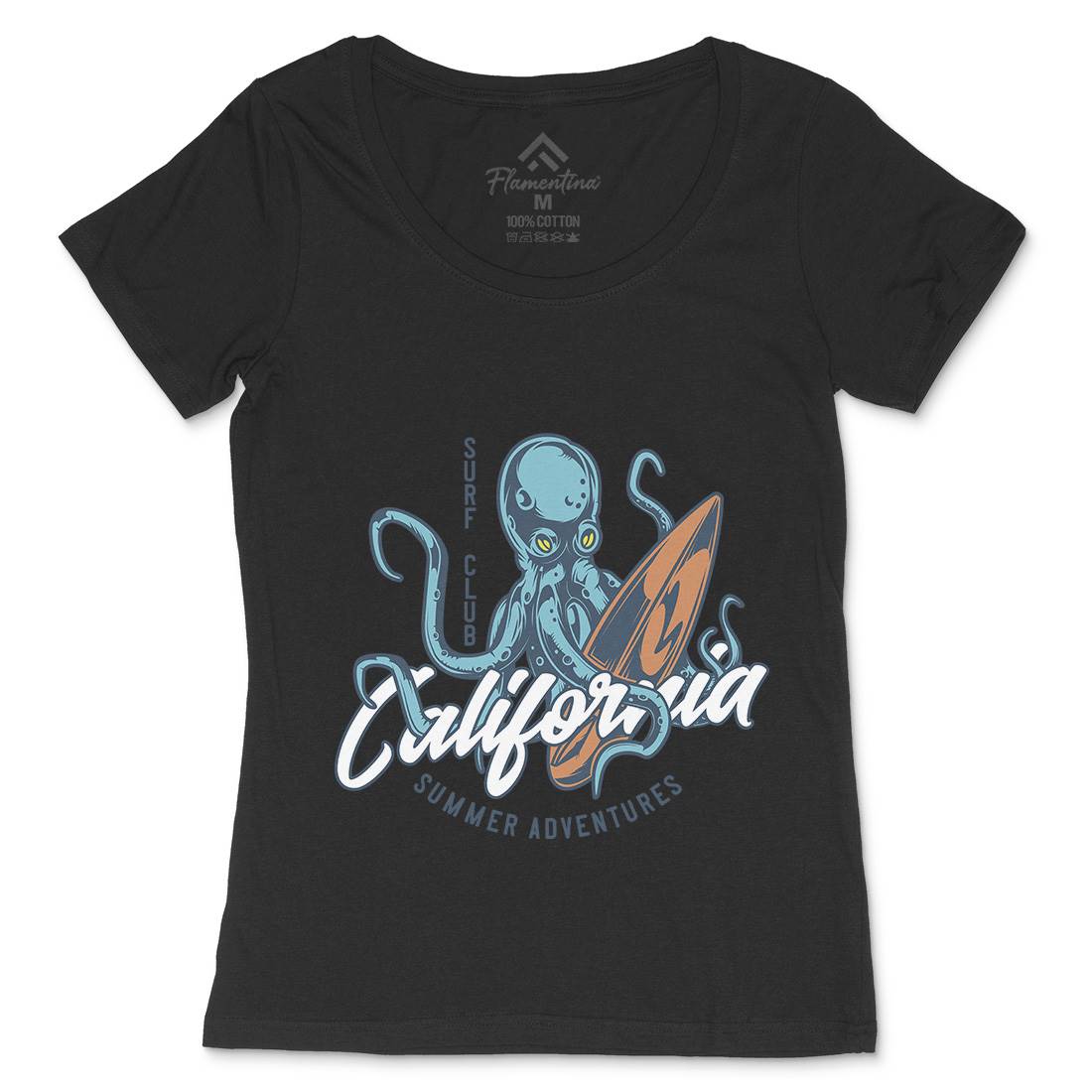 Octopus Surfing Womens Scoop Neck T-Shirt Surf B348