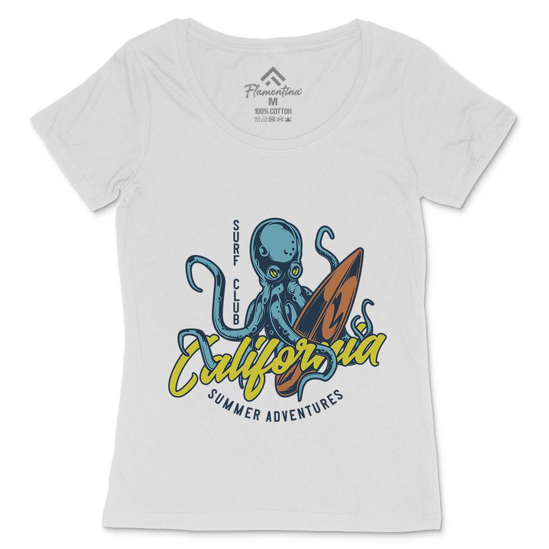 Octopus Surfing Womens Scoop Neck T-Shirt Surf B348