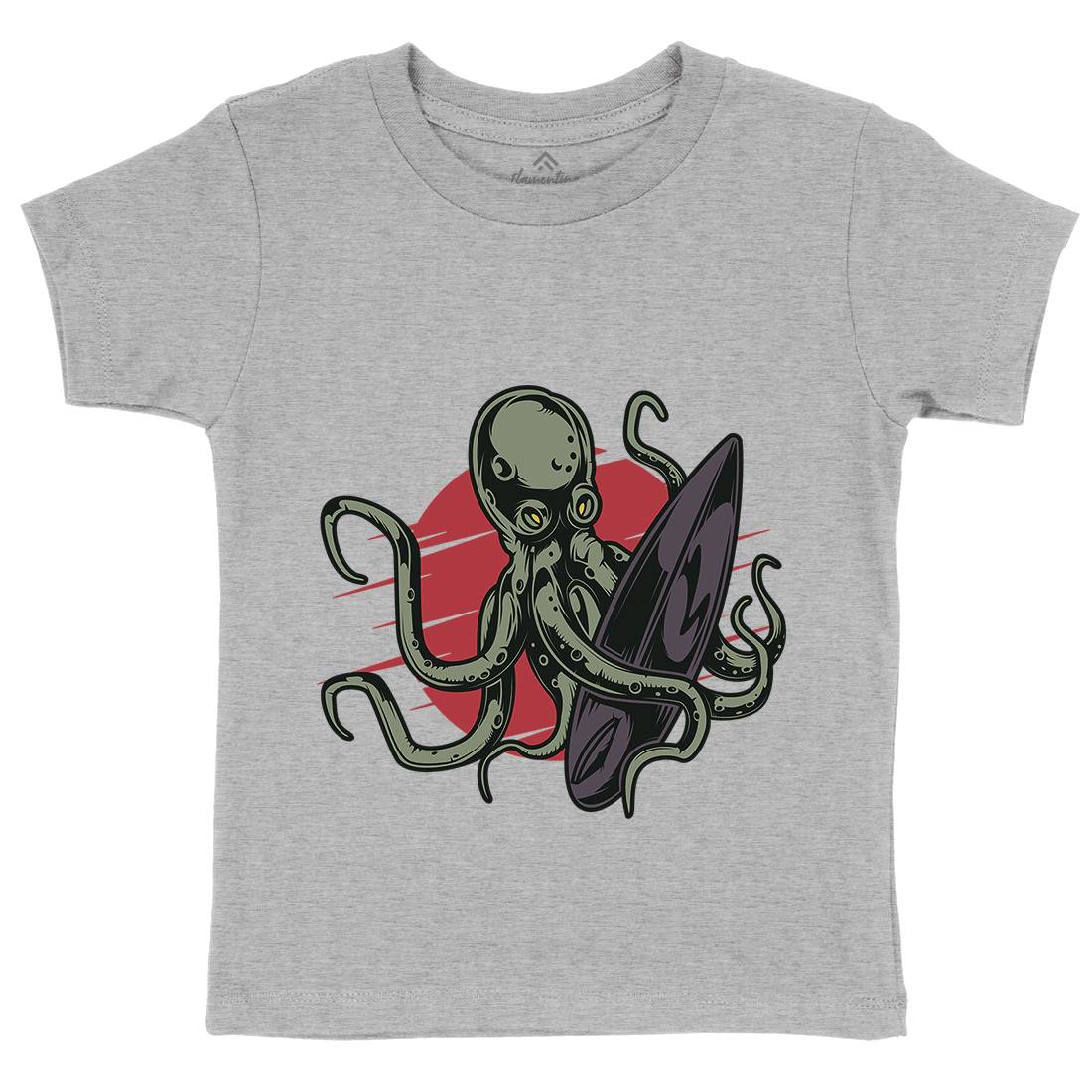 Octopus Surfing Kids Crew Neck T-Shirt Surf B349
