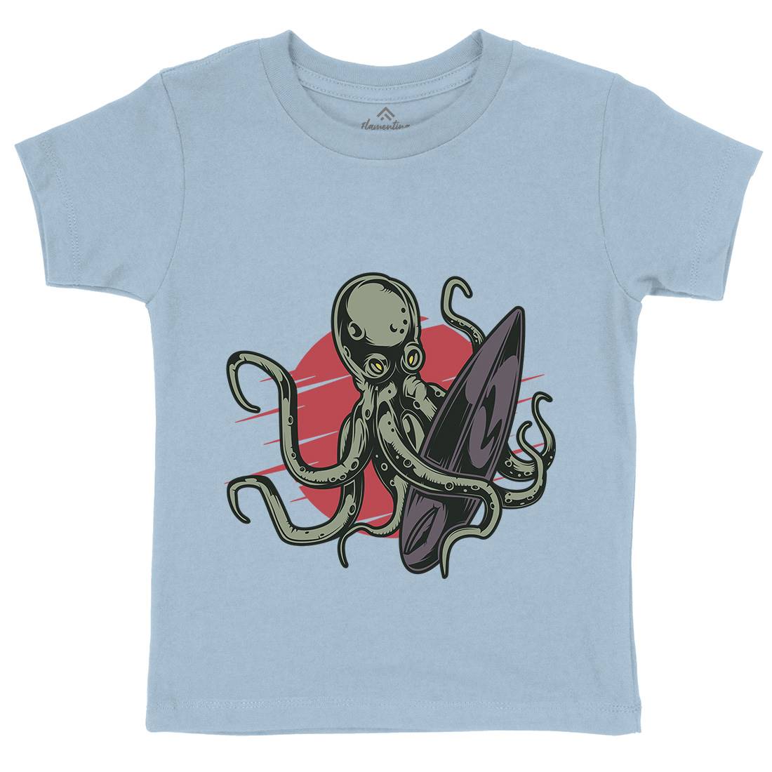Octopus Surfing Kids Organic Crew Neck T-Shirt Surf B349