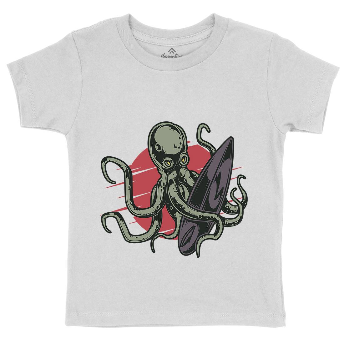 Octopus Surfing Kids Organic Crew Neck T-Shirt Surf B349