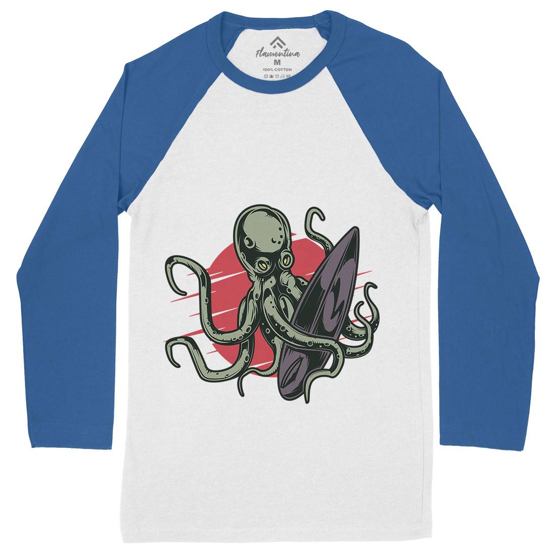 Octopus Surfing Mens Long Sleeve Baseball T-Shirt Surf B349
