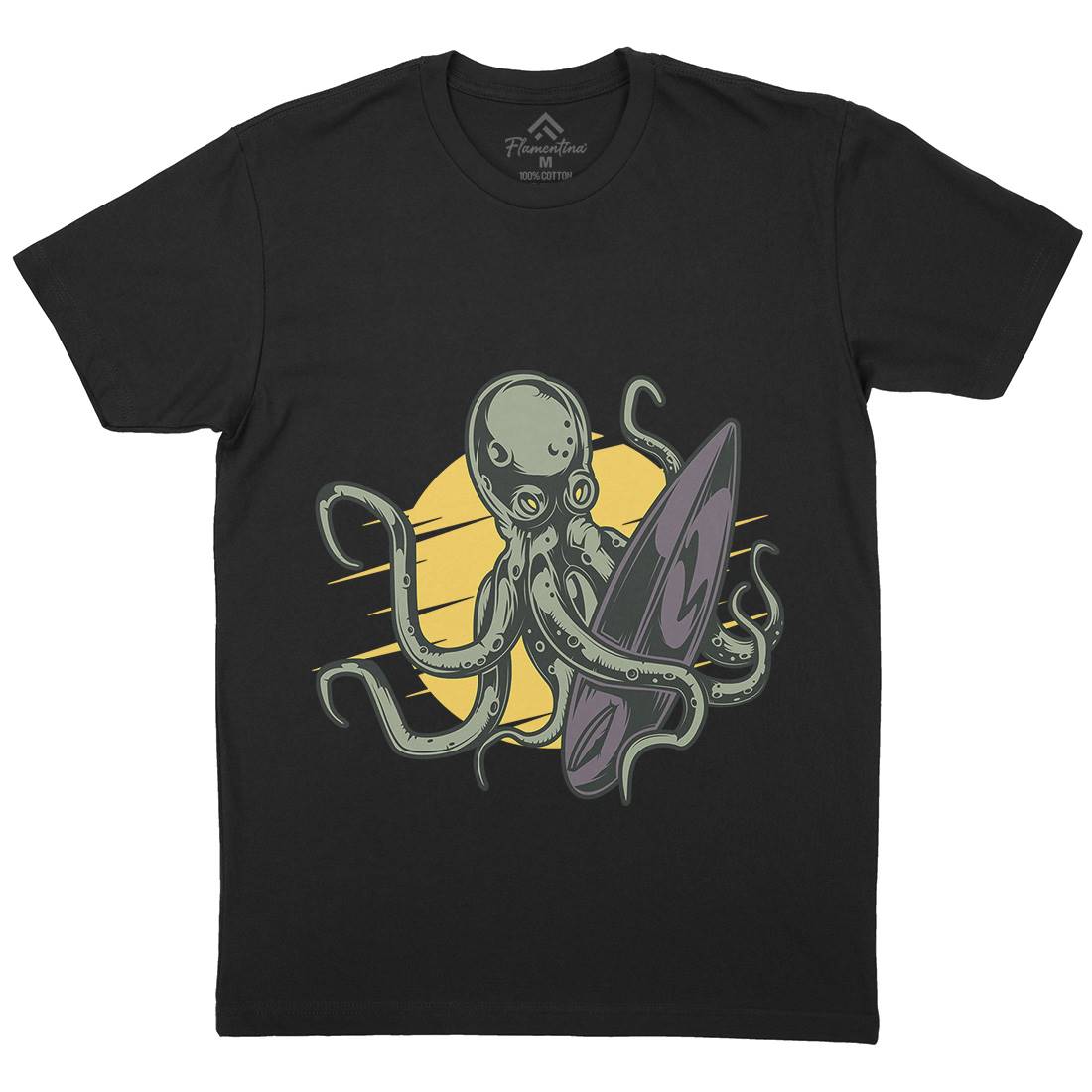 Octopus Surfing Mens Crew Neck T-Shirt Surf B349