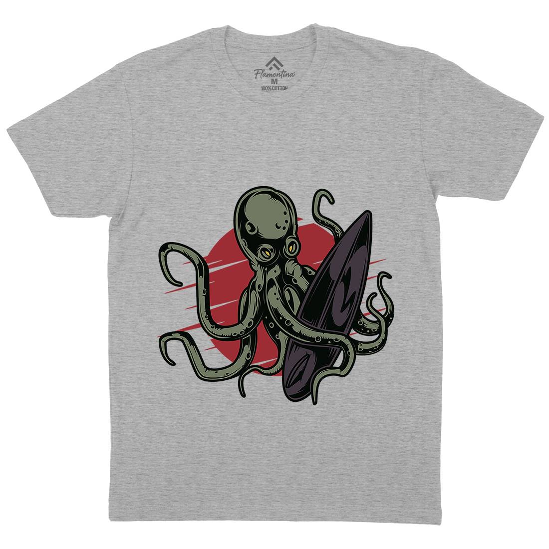 Octopus Surfing Mens Organic Crew Neck T-Shirt Surf B349