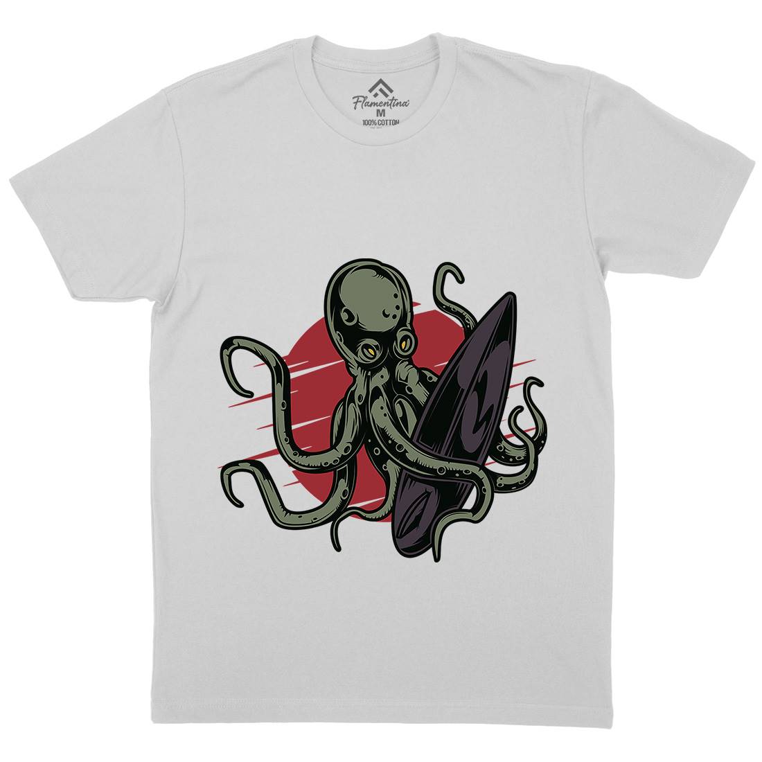 Octopus Surfing Mens Crew Neck T-Shirt Surf B349