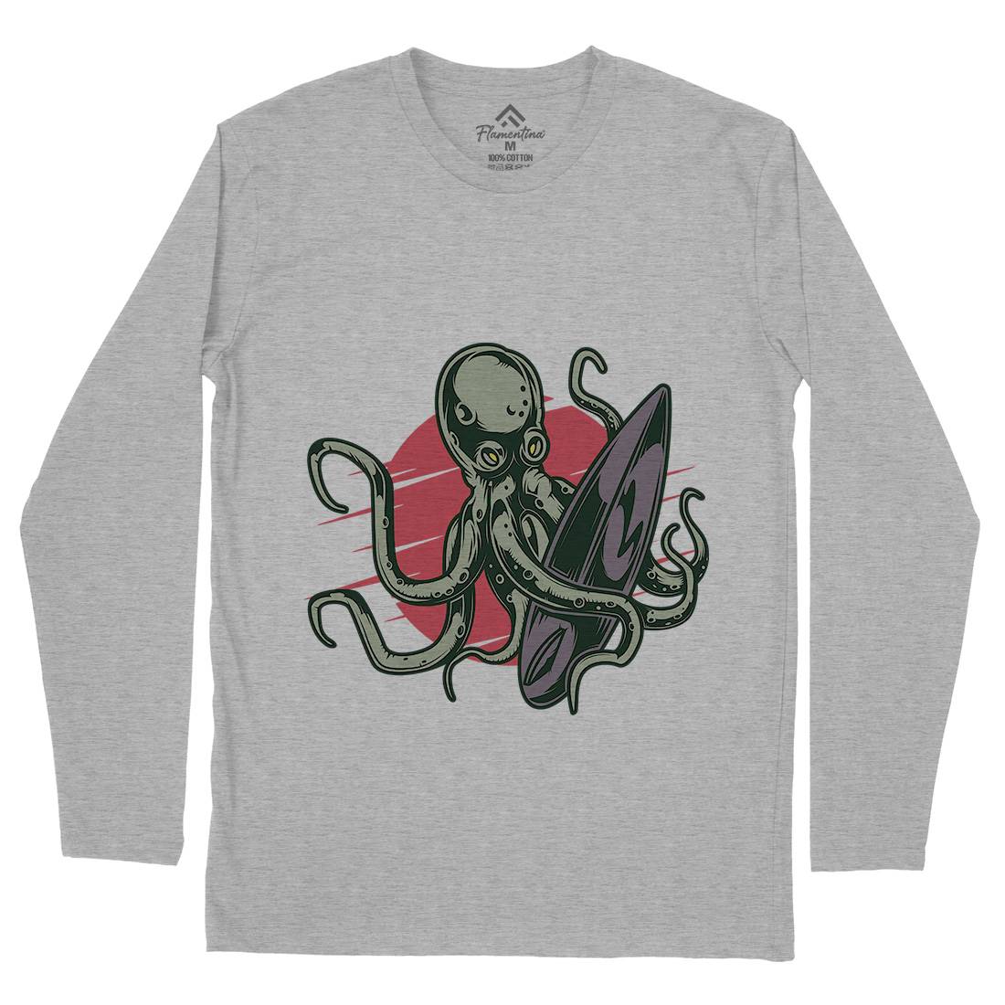 Octopus Surfing Mens Long Sleeve T-Shirt Surf B349